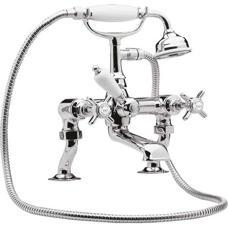 Nuie Beaumont Luxury Cranked Bath Shower Mixer Tap Deck Mounted - Chrome (1/3)