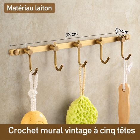 Patère murale en laiton style rétro antique rangée de 5 crochets porte-serviettes salle de bain WC 240 g – Livraison gratuite (1/5)