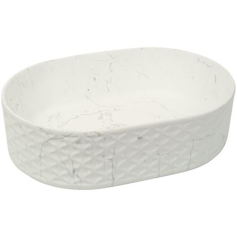 Vasque à poser ovale relief -55 x 35 cm -Blanc mat marbre -SELIA (1/4)