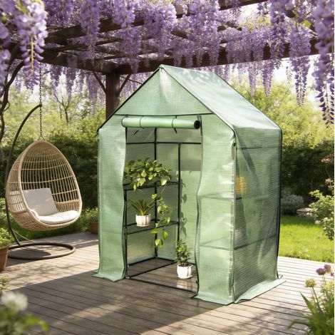 Serra da giardino in PE e acciaio 143x215x195 cm OKMYHOME (1/5)