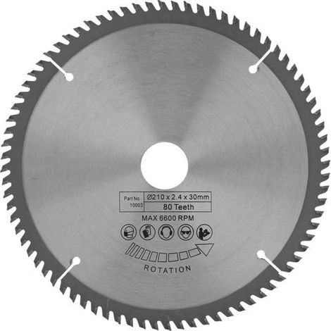 210mm Lame de scie circulaire 80 dents Disque à bois 30mm Diamètre alésage (1/4)