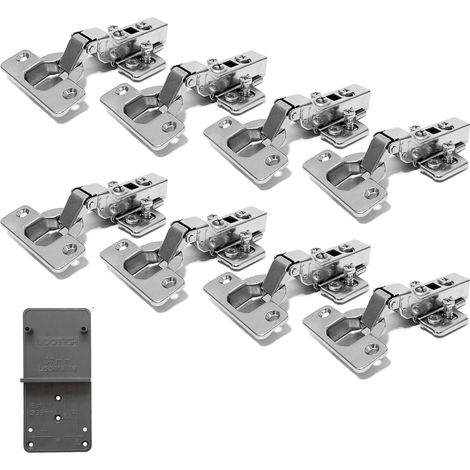 110 Degré Clip Semi Recouvrante 35mm Soft Close Charnieres avec Amortisseur Hydraulique Fermeture Automatique Charnière à Amorti pour Armoires de Porte Cuisine Lot de 8