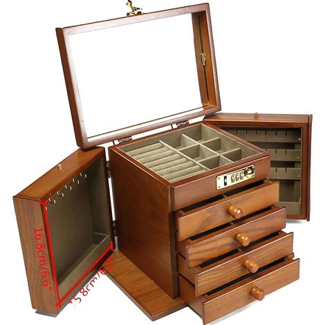 Organizador de joyas, 5 compartimentos, cierre con contraseña, marrón oscuro. (1/2)