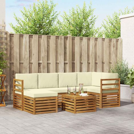 Ecksofa Set mit Kissen 7 pcs Natur und Creme Massivholz Akazie (1/5)