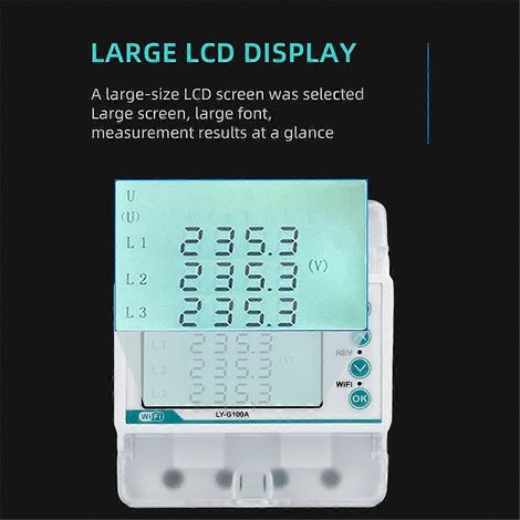 Compteur d'énergie intelligent bidirectionnel Tuya WiFi 100 A triphasé 4 fils avec protection contre les surtensions, les sous-tensions et les surcharges. (1/5)