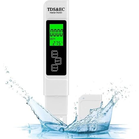 Testeur de qualité de l'eau, pH-mètre 4 en 1, TDS et EC, thermomètre avec écran LCD, haute précision (résolution 0,01), pour eau potable, piscines, aquariums, culture hydroponique (ne peut pas tester (1/3)