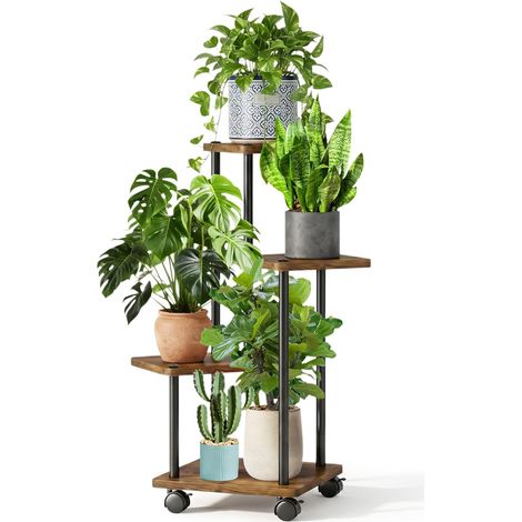 Support Plantes Intérieur À 5 Niveaux à roulettes, Porte Plante Intérieur, Étagère Plante En Métal Brun pour Intérieur Salon Jardin Extérieur, Marron (Sans Plantes) (1/5)