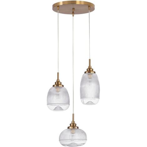 [NEUWERTIG] B-Ware Nova Luce Pendelleuchte Hängeleuchte Mond Gold E14 LED 3fach dimmbar Glas Metall (1/2)