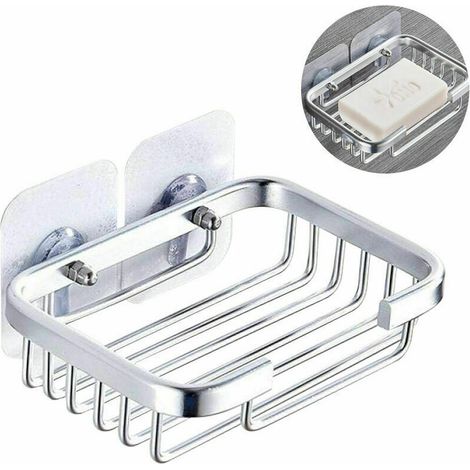 Sollbry Jabonera de pared de acero inoxidable para baño y cocina, con adhesivo fuerte, sin necesidad de taladrar, color plateado. (1/5)