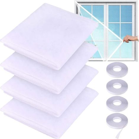 4 Pièces Moustiquaire Fenêtre Écran Filet Écran Insecte 2m X 1.5m Fly Bug Mosquito Protection D'écran en Maille Filet avec 4 Auto-Rubans Adhésifs (Blanc) (1/5)