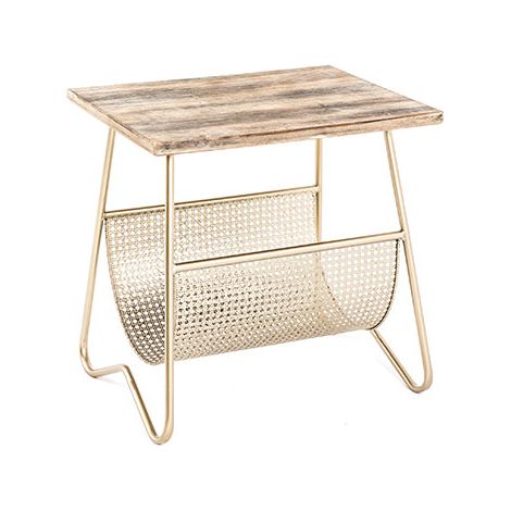 Table d'appoint avec porte-revues 50x40x51 cm naturel et doré