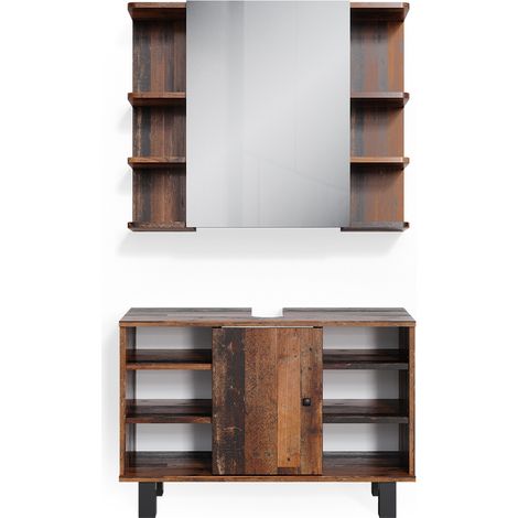 Set mobili bagno Fynn, Rovere rustico, 2 parti, mobile base 80 cm, Vicco