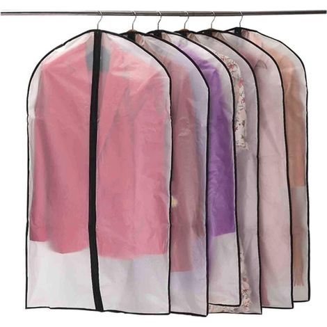 Housses de Vêtements, Anti Poussière Etanche Mite Humidité,Housses de Protection Zip Semi Transparentes pour Chemise Costumes/Manteaux, 10pcs 60 100cm (Noir) (1/4)