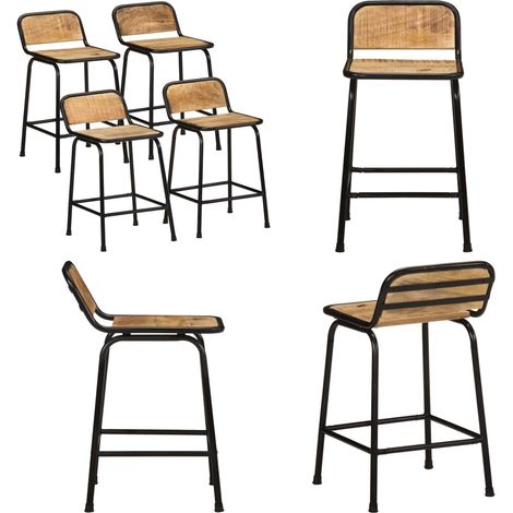 vidaXL Tabourets de bar lot de 4 bois massif manguier brut (1/5)