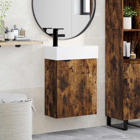 vidaXL Mobile bagno con rubinetto Rovere Fumo 45,5 x 22,5 x 84 cm