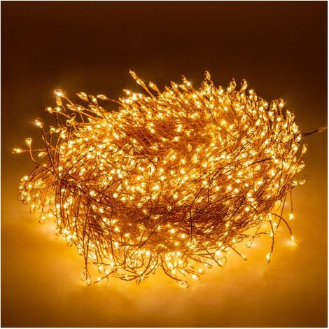 Guirlande minicluster Home Chaine 10 m 9,5 cm 1000 lumie'res microled pour sapin de Noel 1,5 mm Blanc Chaud 31V avec 8 jeux de lumie're Cable cuivre IP44 pour usage inte'rieur exte'rieur Ner