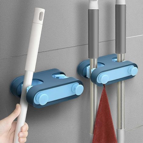 Lot de 2 supports muraux bleus pour balais, supports muraux autocollants pour balais, crochets muraux pour balais avec tête ronde, supports pour balais adaptés (1/5)