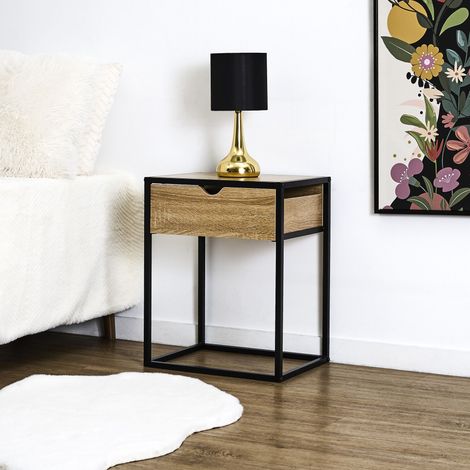 Table de Chevet - HOME DECO FACTORY - Loka - Industriel - Noir et Marron (1/5)