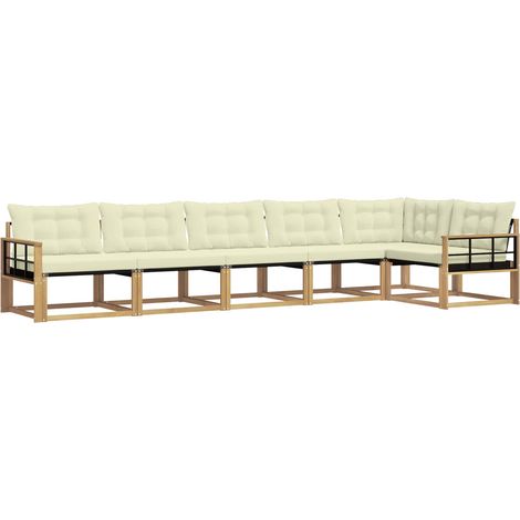 Conjunto de sofás de exterior con cojín 6 pcs Blanco y Crema vidaXL (1/5)
