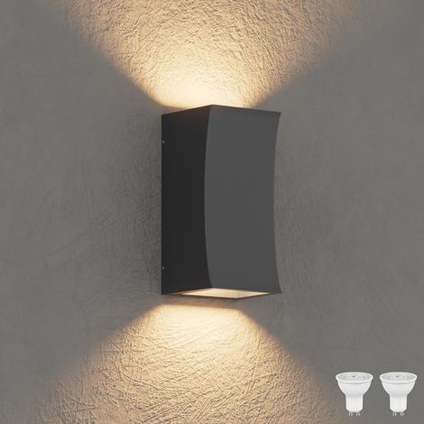 Applique murale LED, GU10 aluminium extérieur intérieur, Lampe murale extérieure haut/bas, Blanc chaud 3000 K 10 W, Lampe étanche IP65 pour entrée, couloir, jardin, patio, Noir (1/5)