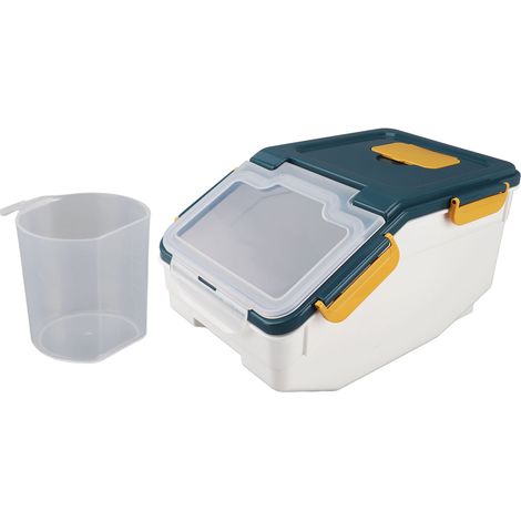 Contenitore ermetico, spesso e multifunzionale per riso e alimenti secchi, colore blu lago intenso, capacità 5 kg, dimensioni 19 x 23 x 19,5 x 35,5 cm. (1/5)