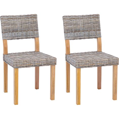 Dining Chair 2 pcs Kubu Rattan Kubu Grey 46 x 55 x 84 cm vidaXL