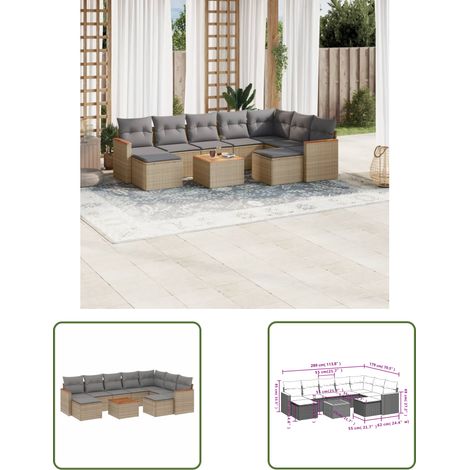 VidaXL - Salon de jardin - résine tressée beige - 10 pcs - extérieur (1/3)