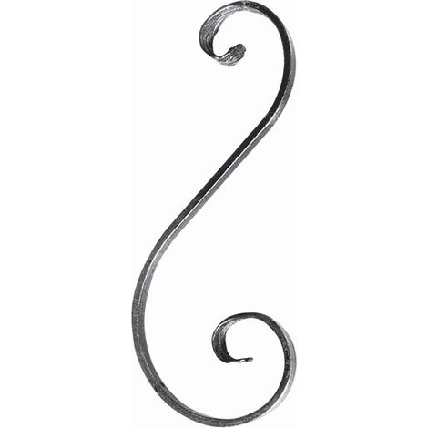 Volute en S inégale finition queue de carpe - Hauteur 270mm Largeur 110mm Plat lisse 16x6mm - Fer forgé - À souder - DECO FER FORGE