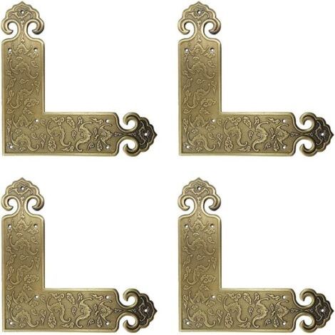 Lot de 4 protections d'angle décoratives en laiton vieilli pour meubles de tables et chaises (1/4)