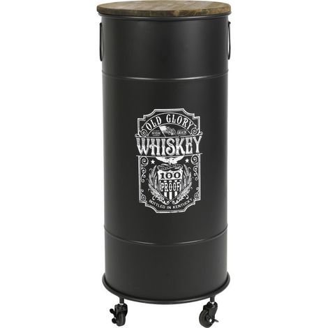 Bar à roulette en métal et bois avec placard – Style industriel noir – H 85 x D 40 cm – Plateau en bois vintage – Urban Living (1/4)