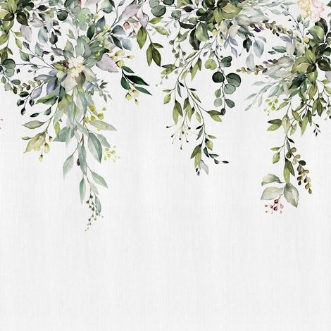 papier peint panoramique feuilles blanc et vert  - Sanders & Sanders (1/5)