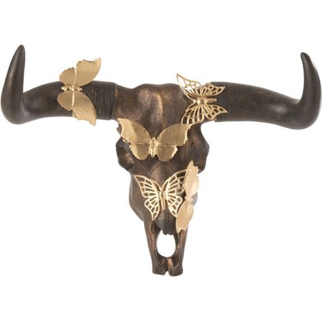 Crâne Déco Murale "Papillons" 30cm Marron (1/2)