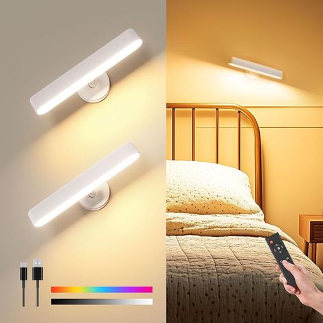 Applique murale d'intérieur à batterie 7500 mAh - Rechargeable - Tactile et télécommande - 3 couleurs - Applique murale sans fil - Rotation à 360° - Luminosité variable avec 15 couleurs RVB (1/5)