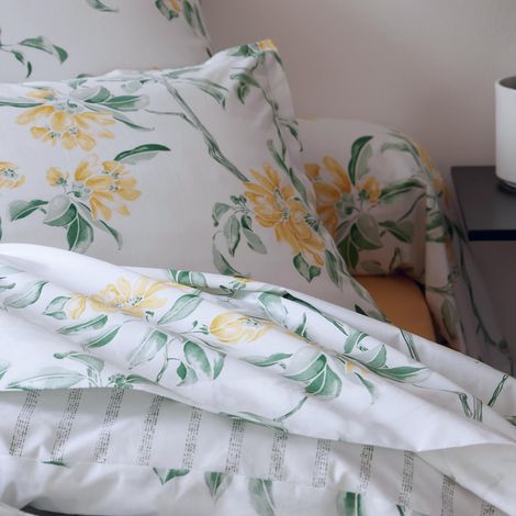 Taie de traversin percale de coton floral Vert 86x140 cm