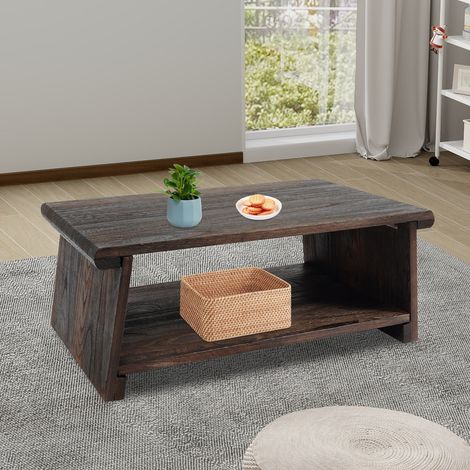 Table d'appoint, table basse à 2 niveaux avec étagère de rangement, table à thé japonaise rétro, table tatami pour salon, Pliable(couleur : brun foncé, dimensions : 50 x 30 x 20 cm) (1/5)