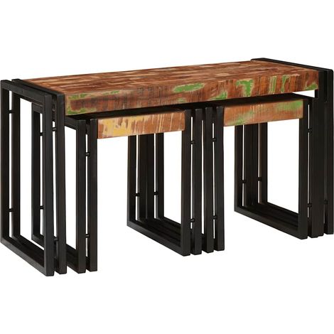 Table Gigogne 3 pcs Bois massif récupéré et métal