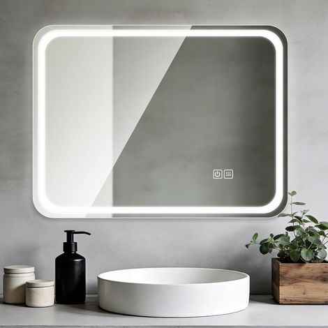Miroir Salle de Bain avec Éclairage LED 90x70 cm, Luminosité Dimmable et 3 Couleurs Réglables, Fonction Antibuée,Étanche Ip44, Blanc (1/5)