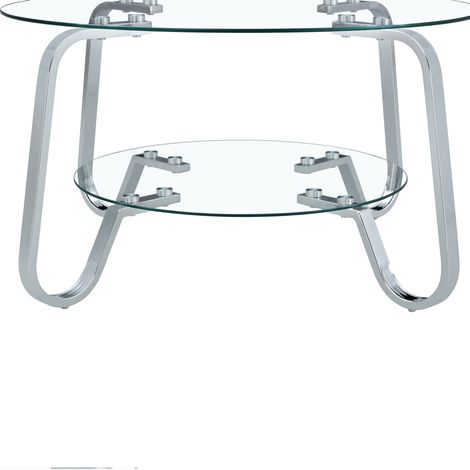 Runder Couchtisch aus gehärtetem Glas und silbernem Metall, zweistöckiges Design (1/5)