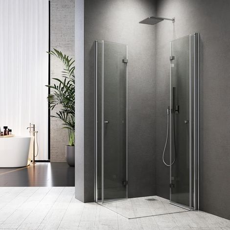 Duschkabine 120x90cm Eckeinstieg 180º Doppel Falttür Duschabtrennung Drehfalttür Dusche Duschwand aus 6mm ESG Sicherheitsglas, Höhe 185cm (1/4)