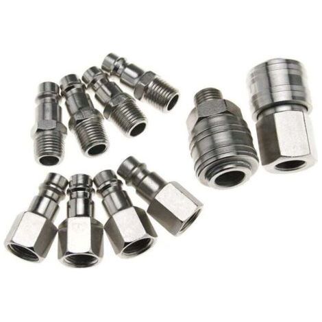 Kit de 10 raccords pour conduite d'air de style européen, pièces pour compresseur d'air, raccords filetés 1/4 pouce BSP, kit d'accessoires de connexion de tuyau. (1/4)