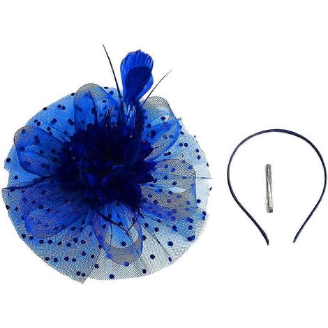 Chapeau haut-de-forme décoratif en résille à plumes, bandeau, accessoire de coiffure pour femme, motif floral à pois-Ice blue (1/5)