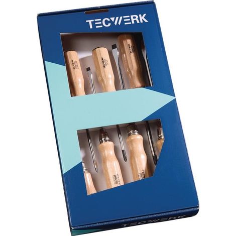 TECWERK Schraubendrehersatz 7-tlg.Schlitz/PH/Aufreiber Holzgr.Rundklinge m.6-Kt-Ansatz (1/4)