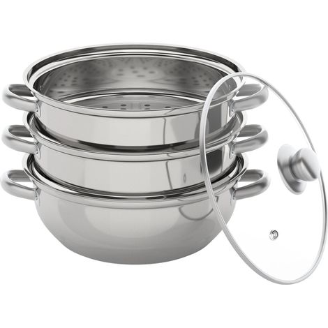 Pentola a vapore in acciaio inox a 3 animali, 27,3 cm, con coperchio in vetro, lavabile in lavastoviglie, adatta per piani cottura a gas, elettrici e pieni