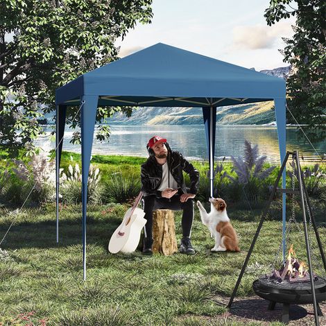 WOLTU Pavillon 2x2 m Wasserdicht Faltpavillon mit 4 Seitenwänden, Gartenpavillon wasserabweisend UV-Schutz 50+, höhenverstellbarer Partyzelt, mit Tragetasche, für Outdoor Garten Camping, Blau