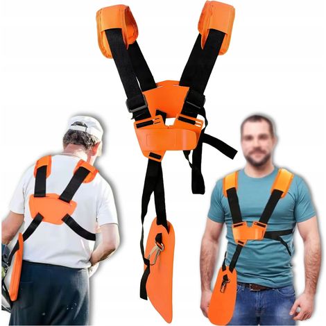 Imbracatura per decespugliatore, decespugliatore, cinghie di trasporto morbide e regolabili.