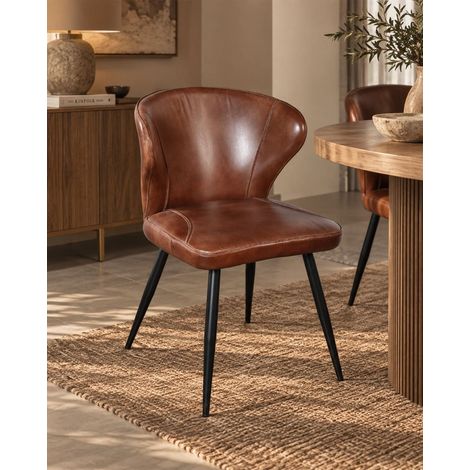 Torré - Chaise en cuir marron et métal (1/5)
