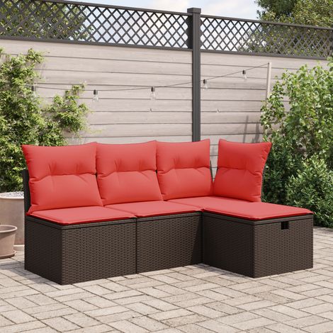 Gartenhocker mit Kissen Braun 55x55x37 cm Poly Rattan