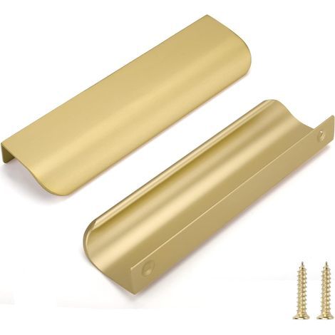 Lot de 15 Poignées de Meuble Cuisine Dorées Poignées Dorées Entraxe 128mm Poignées Cachées Poignées Placard Poignée Meuble Doré Poignée Armoires en Aluminium Incurvé (1/5)