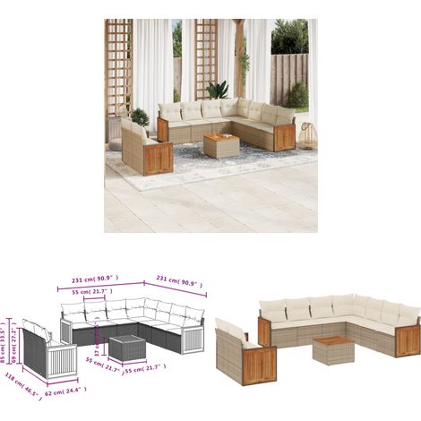 10-tlg. Garten-Sofagarnitur mit Kissen Beige Poly Rattan - Gartenmöbel - Esstisch - Lounge Set - Outdoor Möbel - Rattan Gartenmöbel - Home & Living (1/3)
