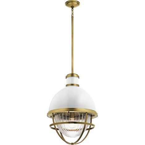 Elstead Kichler Tollis Globe Suspension Plafonnier Laiton Naturel & Blanc (1/5)